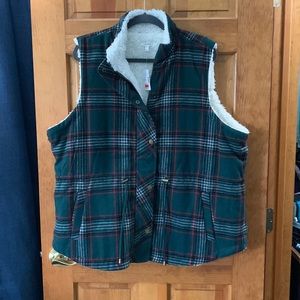 Green and red plaid vest with Sherpa lining